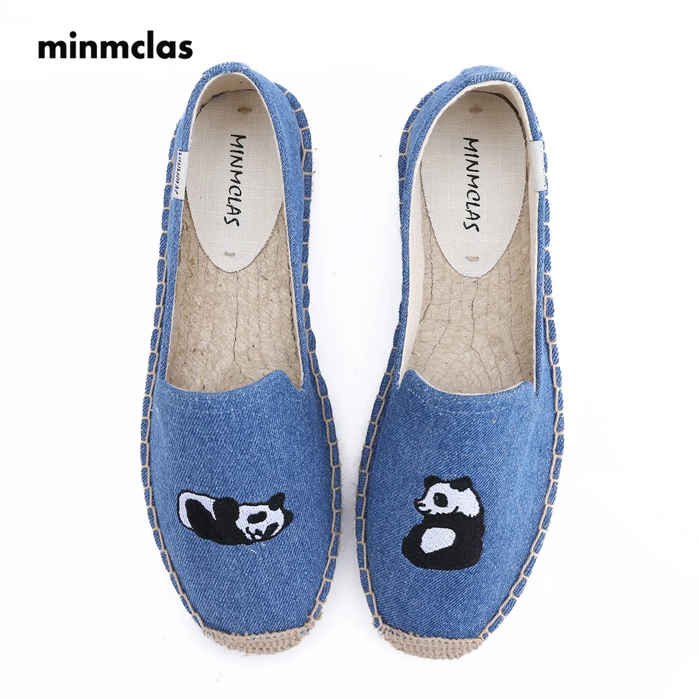 

MInmclas Summer Alpargatas Panda Comfortable Slip-on Womens Casual Espadrilles Breathable Flax Hemp Canvas for Girl Shoes