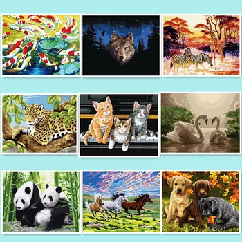 

Frameless Wolf Animals DIY Painting By Numbers Acrylic Picture Wall Art Canvas Painting Hand Painted Home Decor 40x50cm DY002