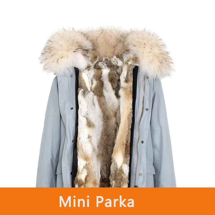 JAZZEVAR Зимняя куртка модное женское пальто с капюшоном из натурального кроличьего меха мини-парки верхняя одежда с воротником из меха енота куртка женская - Цвет: color 5