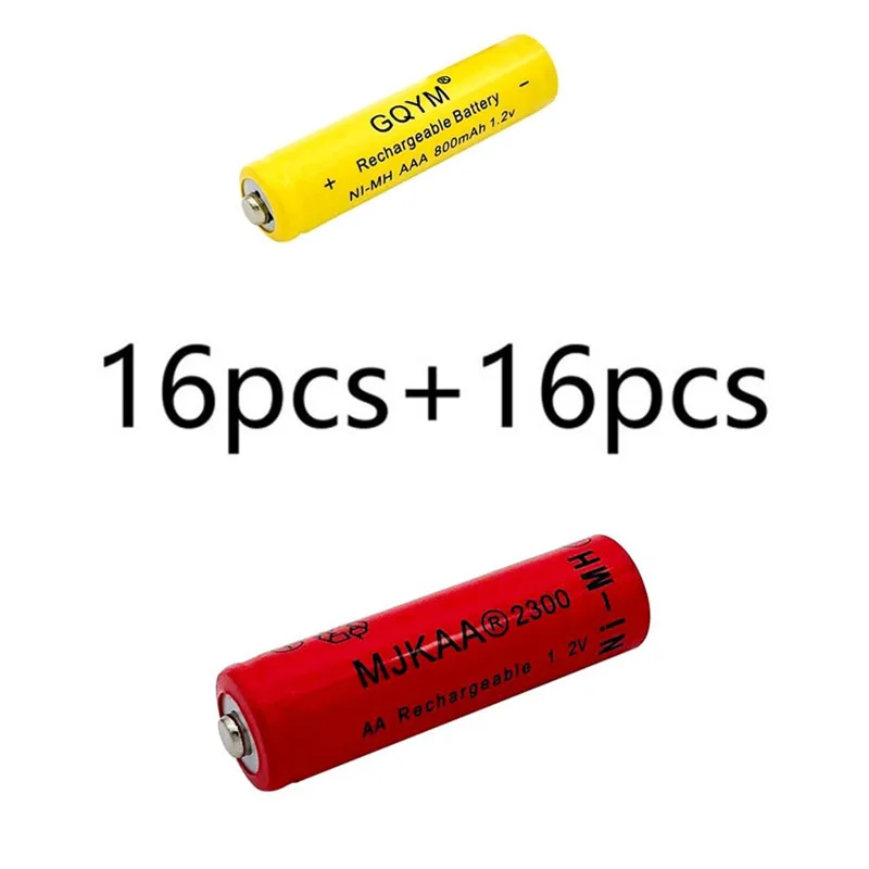 20 шт. AA red 2300mAh Ni-MH аккумуляторы+ 20 шт AAA 800mAh Аккумуляторы - Цвет: 16pcs and 16pcs