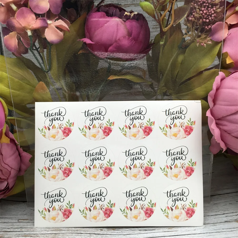

120Pcs New Flower Round Thank You Handmade Cake Packaging Sealing Label Kraft Sticker Baking DIY Gift Stickers M1402