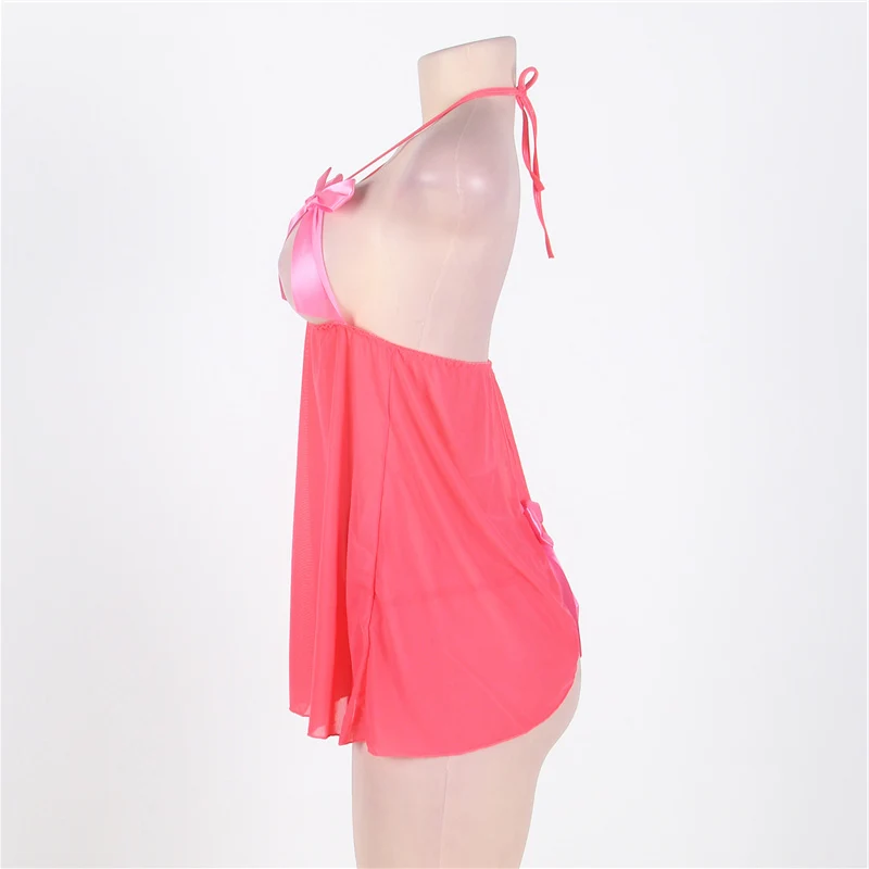 Pink Open Cup Lace Halter Sexy Lingerie Hot Costumes Plus Size Transparent Backless Bowknot Erotic Lingerie For Women Clothes Pink Open Cup Lace Halter Sexy Lingerie Hot Costumes Plus Size Transparent Backless Bowknot Erotic Lingerie For Women Clothes