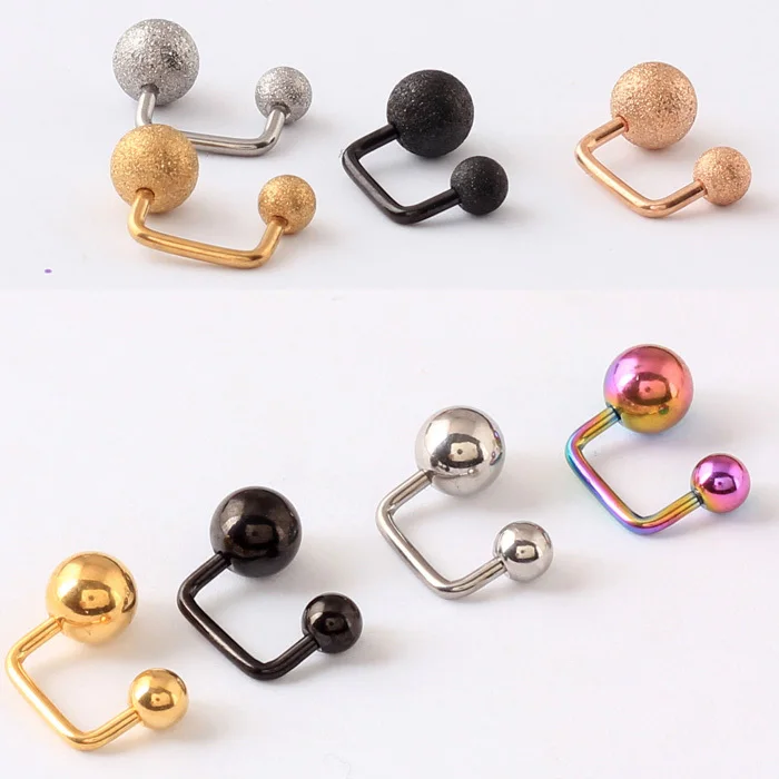 

2 pieces Titanium Steel U-shaped Double Ball Screw Men Women Ear stud Earrings pierced