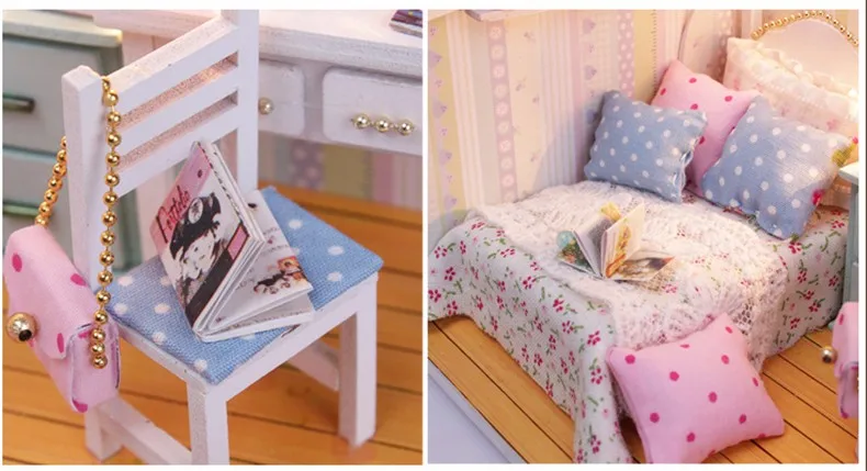 Сборка DIY игрушечный деревянный дом Miniatura кукольные домики миниатюрный кукольный домик игрушки с мебели светодиодный светильник подарок на день рождения M013