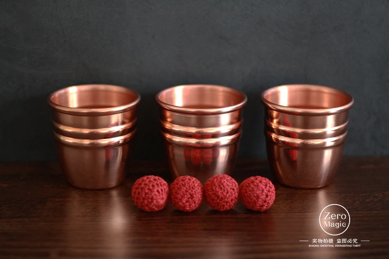 Super Professional Brass Three Cups and Balls Magic Tricks Magician