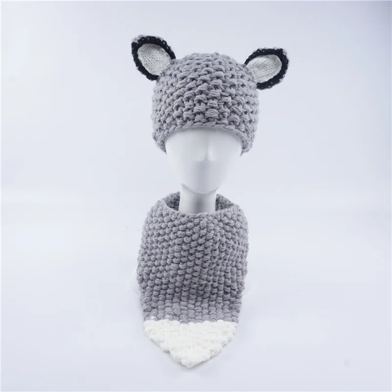 Lovely cartoon Children's baby beanie warm hat cute fox hat scarf & hat sets knitted bib cap