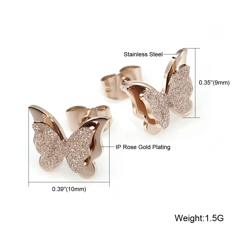 

Women Stud Earrings Stainless Steel Rose Gold color Girl unique butterfly cute statement earing Fashion Jewelry QL283