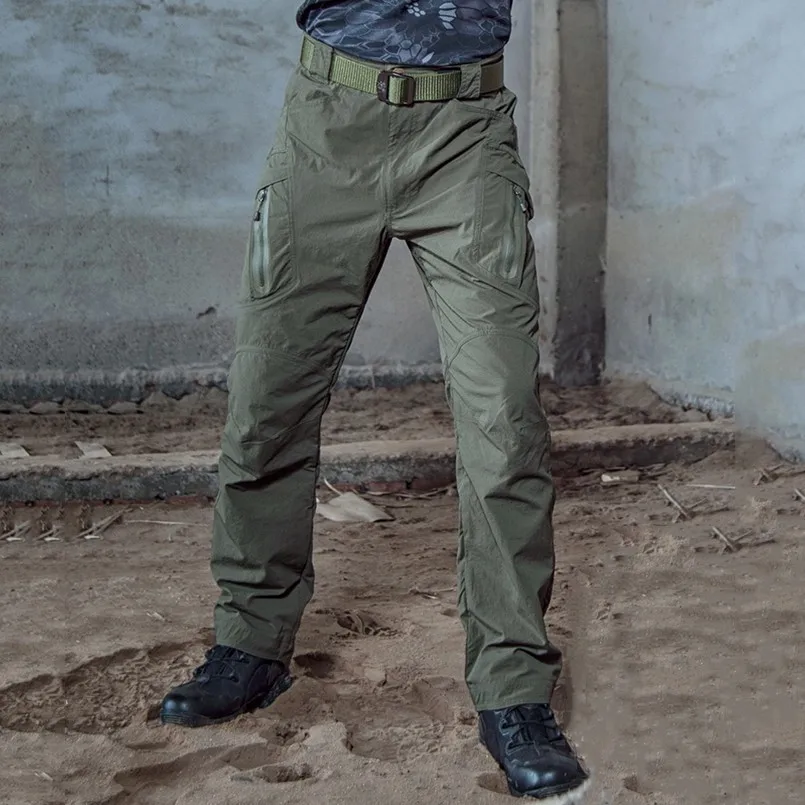 Мужские легкие тактические брюки из нейлона, водонепроницаемые, быстросохнущие, рабочие брюки-карго, армейские, с несколькими карманами, тренировочные брюки
