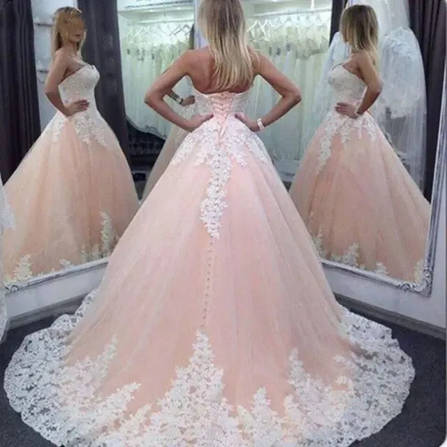 Розовый Vestido de noiva, розовое свадебное платье, бальное платье, милое кружевное Тюлевое платье с корсетом сзади, длинное свадебное платье принцессы, свадебное платье - Цвет: Розовый