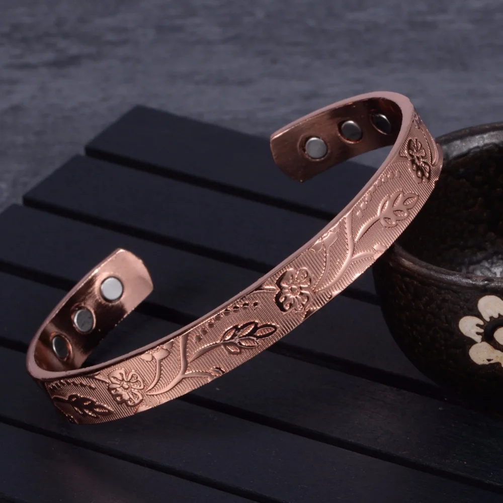 Braccialetti regolabili Meathly per le donne con polsino aperto, magneti potenti, braccialetti magnetici energetici per la salute, gioielli in rame puro_voghion.com