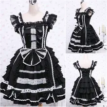 Kunden zu bestellen! V-1034 Schwarz Baumwolle kurzen ärmeln Gothic Lolita Kleid schuluniform Halloween Cosplay Cocktailkleid