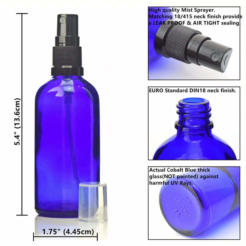 4X100 мл кобальтовый синий стеклянный флакон-спрей контейнеры с мелким распылителем для ароматерапии Spritzer парфюмерные эфирные масла