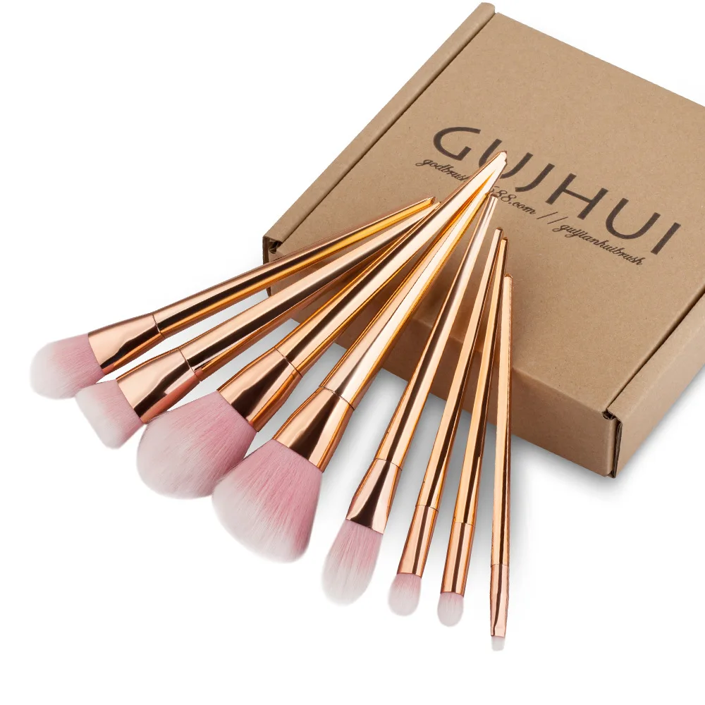 8pcs Grasp Handle Rose Gold Metallic Makeup Brushes Kit Set For