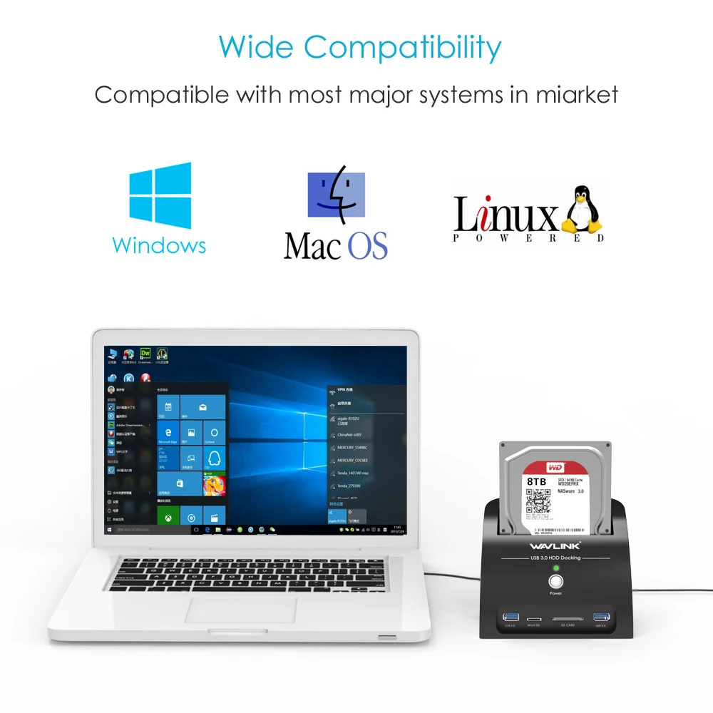  Wavlink USB 3.0 SATA HDD Docking Station mit Kartenleser Slot SATA Festplatte Externe Gehäuse fall 
