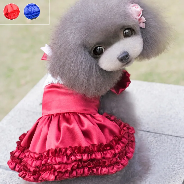 2015 New Satin Pet dog dress Burgundy Clothing for dogs girls Summer Puppy Princess dogs Clothes