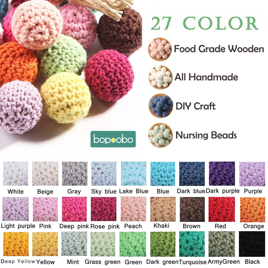 Bopoobo 20mm 10pcs Wooden Crochet Beads Chewable Beads DIY Wooden Teething Knitting Beads Jewelry Crib Sensory Toy Baby Teether