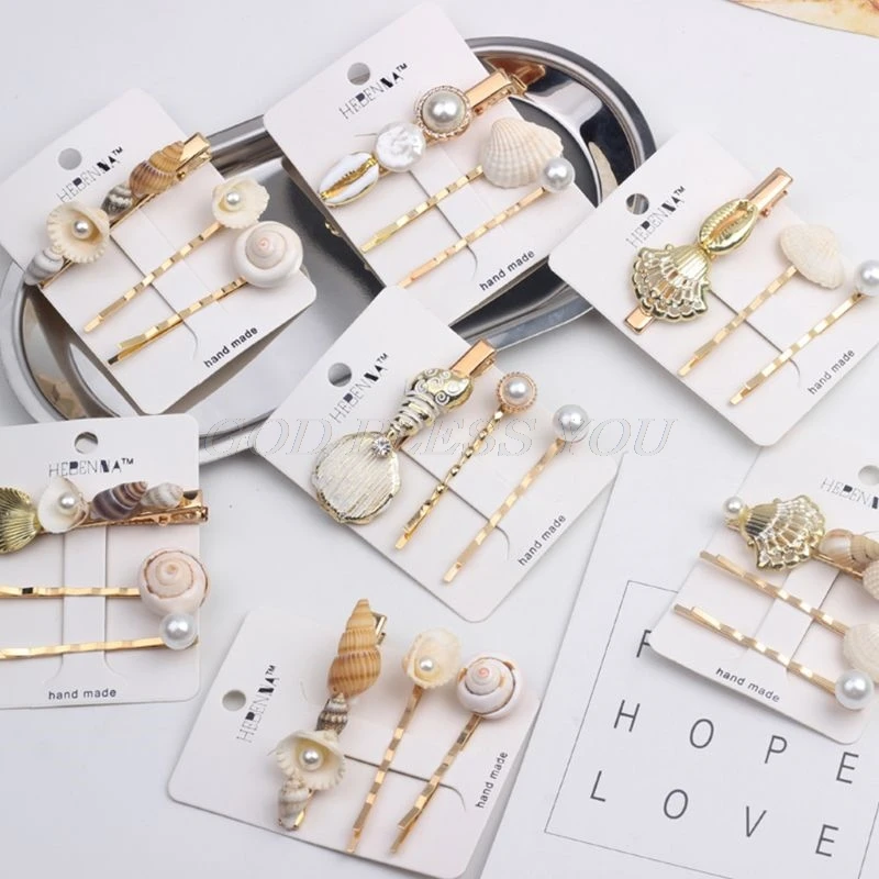 

3Pcs/Set Minimalist Women One Word Hairpin Spiral Seashell Conch Romantic Styling Hair Clip Wedding Beach Party Hair Accessories