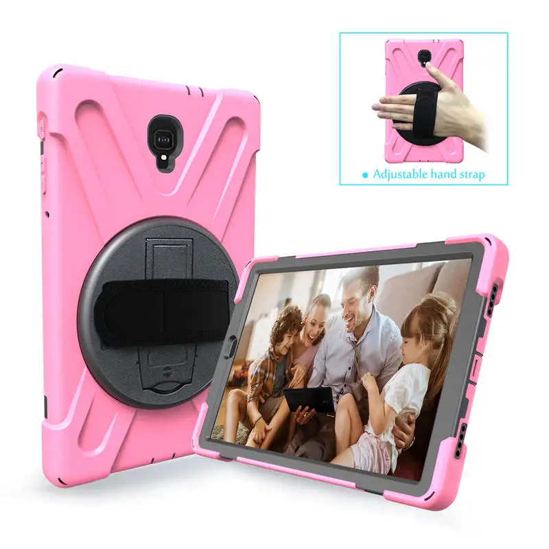 Противоударный детский чехол для samsung Galaxy Tab A 10,5 SM-T595 T590 T597, чехол-подставка силиконовая резина, защитный чехол+ ремешок на руку - Цвет: Pink