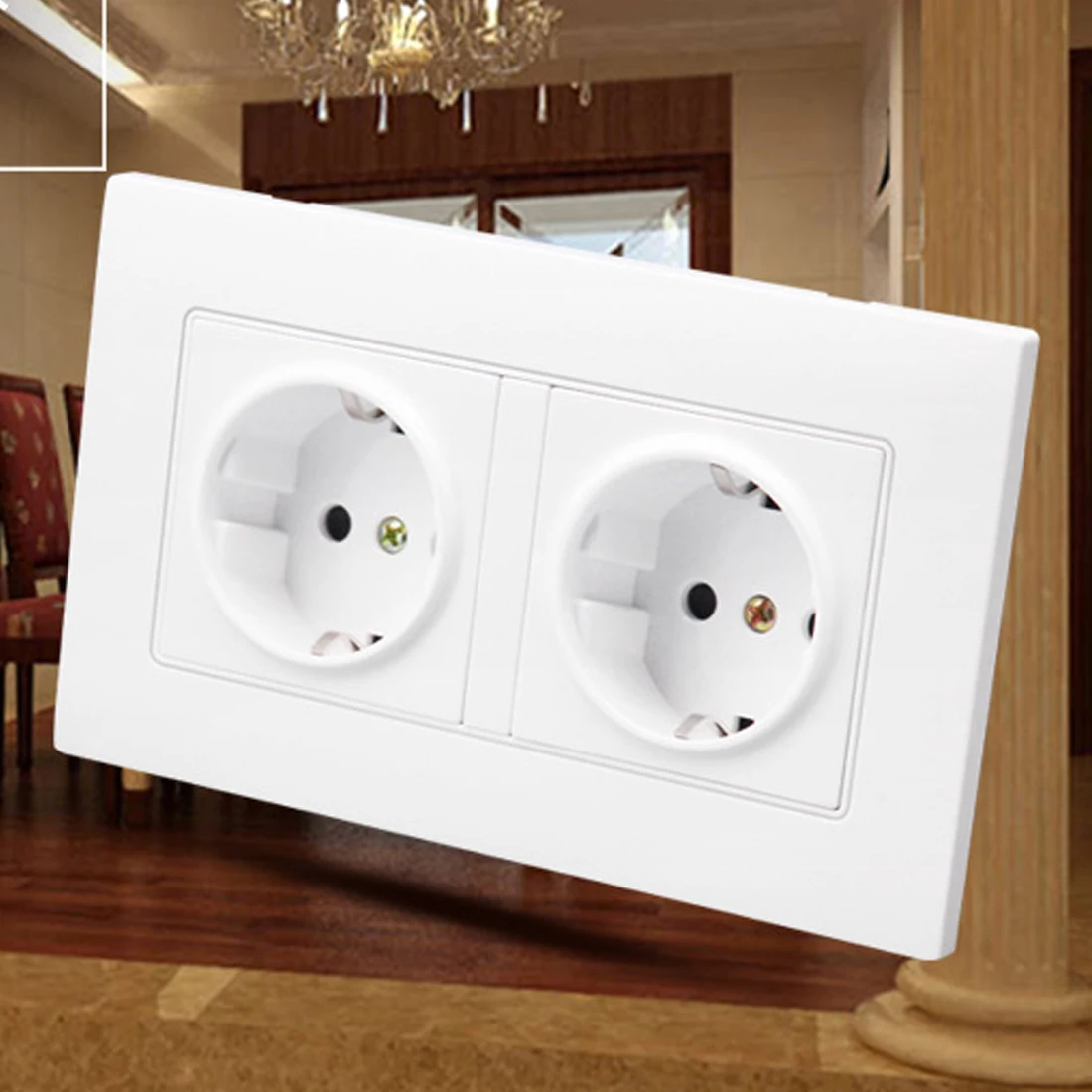 

PC Panel 16A Double Power Socket Wall Mounted Sockets White EU Standard Wall Outlet Home Electrical Socket Plugs Adapter