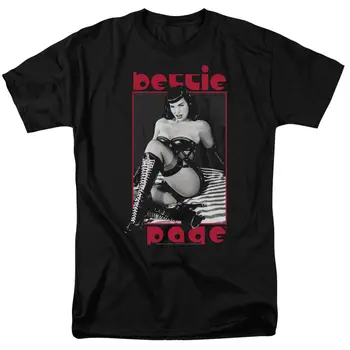 

Bettie Page Pin Up Model Mistress in Leather on Zebra Sheets Tee Shirt Cool Casual pride t shirt men Unisex Fashion
