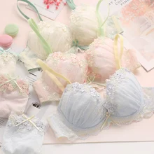 Японский лифчик с вышивкой, комплект нижнего белья, кружевной бюстгальтер, сексуальный женский бюстгальтер с эффектом пуш-ап, SA01B