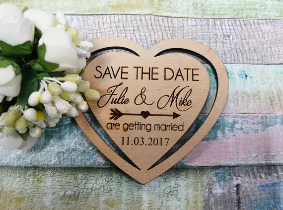 Wooden Save The Date Magnet Wood Wedding Save The Dates Magnets Coloured Hearts 