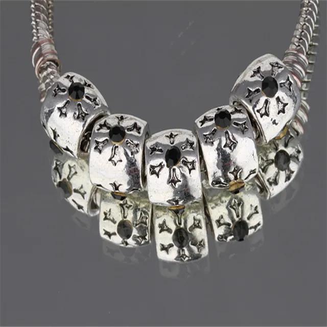 5pcs Retro CRYSTAL silver SPACER BEADS FIT European Beads Charm