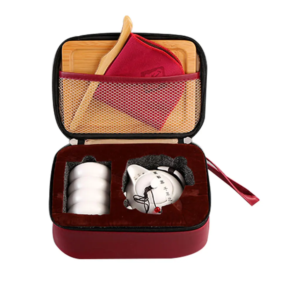 

Portable Ceramic Teacup Set Vintage Kungfu Tea Mug Pot Tray with Storage Bag for Travel 2019ing