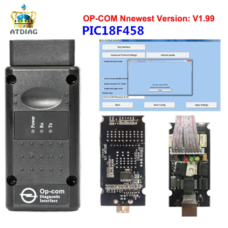 Диагностический инструмент opcom V1.99 с чипом PIC18F458 FTDI FT232RL OBD OBD2 для Op el com 1 99 Can шины