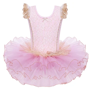 

2018 New Kids Dancing Dress Gymnastics Jumpsuit Children Dance Leotards Princes Dress Lace Bow-knot Athletic Competition Dress