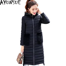 Ayunsue теплый Для женщин Подпушка зимняя куртка Мужские парки женский бренд тонкий длинное пальто 90% Пуховики на белом утином пуху casaco feminina st580