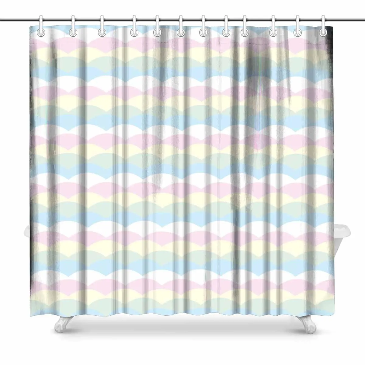 Aplysia Pastel Color Wave Pattern Bathroom Decor Shower Curtain Set