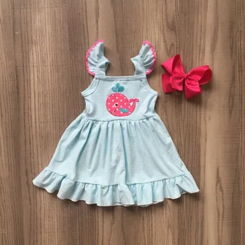 

hot new arrival baby girls spring summer dress outfits cotton PINK CUTE WHALE dress baby children boutique dress with bows