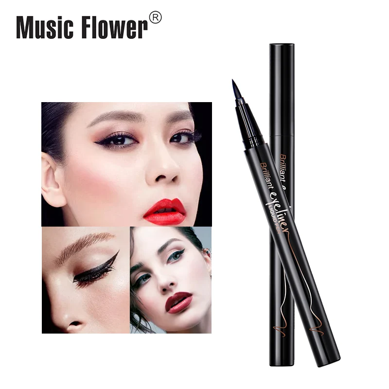 Music Flower Waterproof Liquid Eyeliner Pencil 24H Long lasting Tear proof Super Black Eyeliner