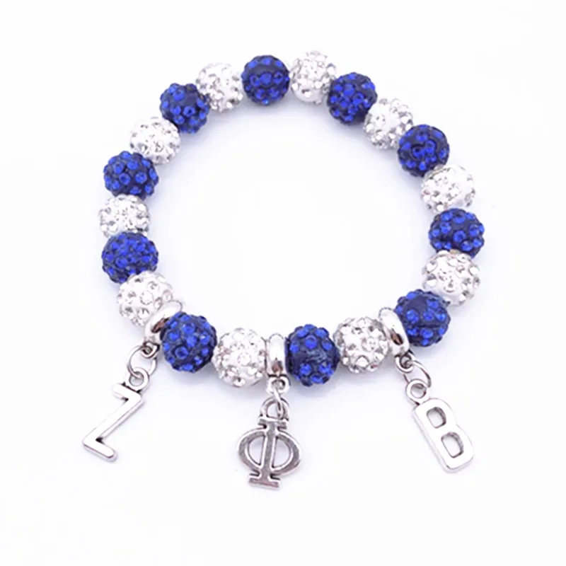 Zeta Phi Beta Sorority браслет с подвесками греческие буквы синий/белый горный хрусталь бисер эластиный браслет ручной работы и браслеты для женщин