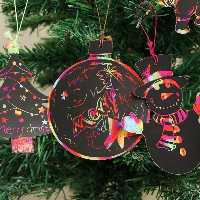 Aytai 24pcs Magic Color Scratch Card Christmas Tree Ornaments Scratch Art Paper Coloring Cards Scraping Drawing Toy for Children