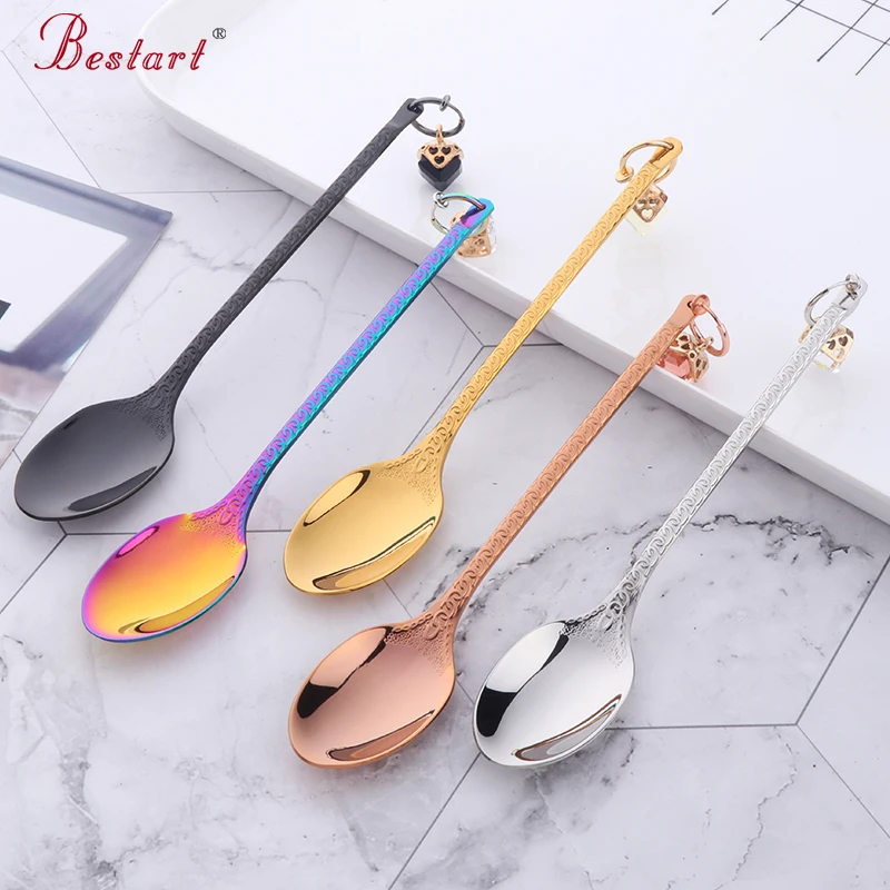 

5pcs/lot Creative Coffee Spoon with Ring Colorful 304 Stainless Steel Rainbow Small Spoons Cutlery Coffee Teaspoon Gold Spoon