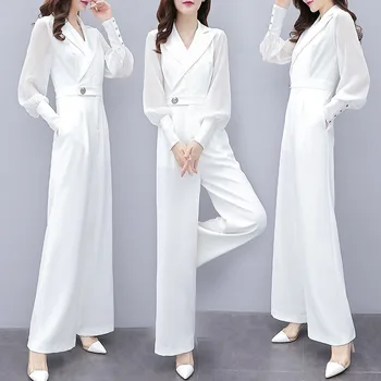 

2019 Summer Women V-Neck Chiffon Jumpsuits Casual Elegant Ladies Black Party Wide Leg Romper