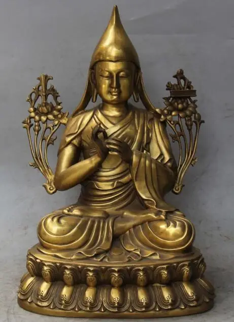 

S5069 13" Chinese Tibetan Buddhism Bronze Seat Lotus Je Tsongkhapa Buddha Statue