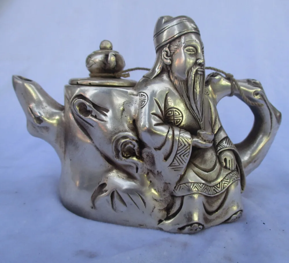 

Collectible Decorated Old Handwork Tibet Silver Carved Old Man Teapot/Flagon Free shipping 000023