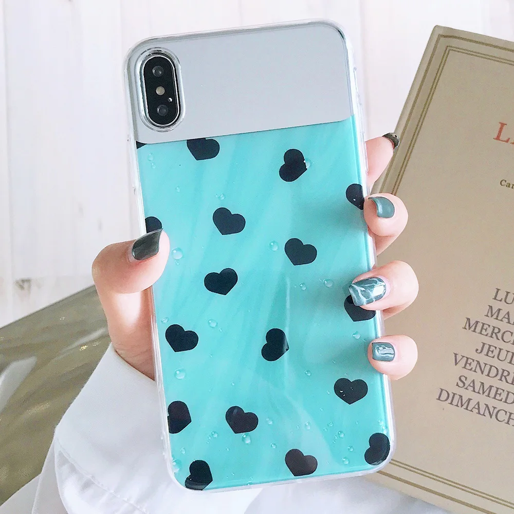 KIPX1126B_1_JONSNOW Mirror Soft Case for iPhone 6S 7 8 Plus X XS XR XS Max Cover Cases Glossy Flower Heart Pattern Mirror Protector