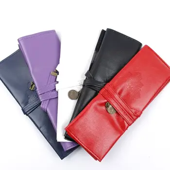

1pc Luxury Retro Roll Pencil Cases Leather Pen Bag Three Parts Pouch Makeup Cosmetic Brush Bag Texture Student Pencil Bags