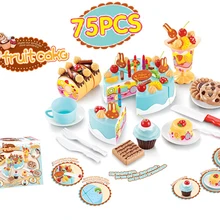 75 шт./компл. Детские большого размера игрушечный театр игрушки Пластиковые фруктовое пирожное на день рождения в собранном виде миниатюрные еда подарок на день рождения juguetes