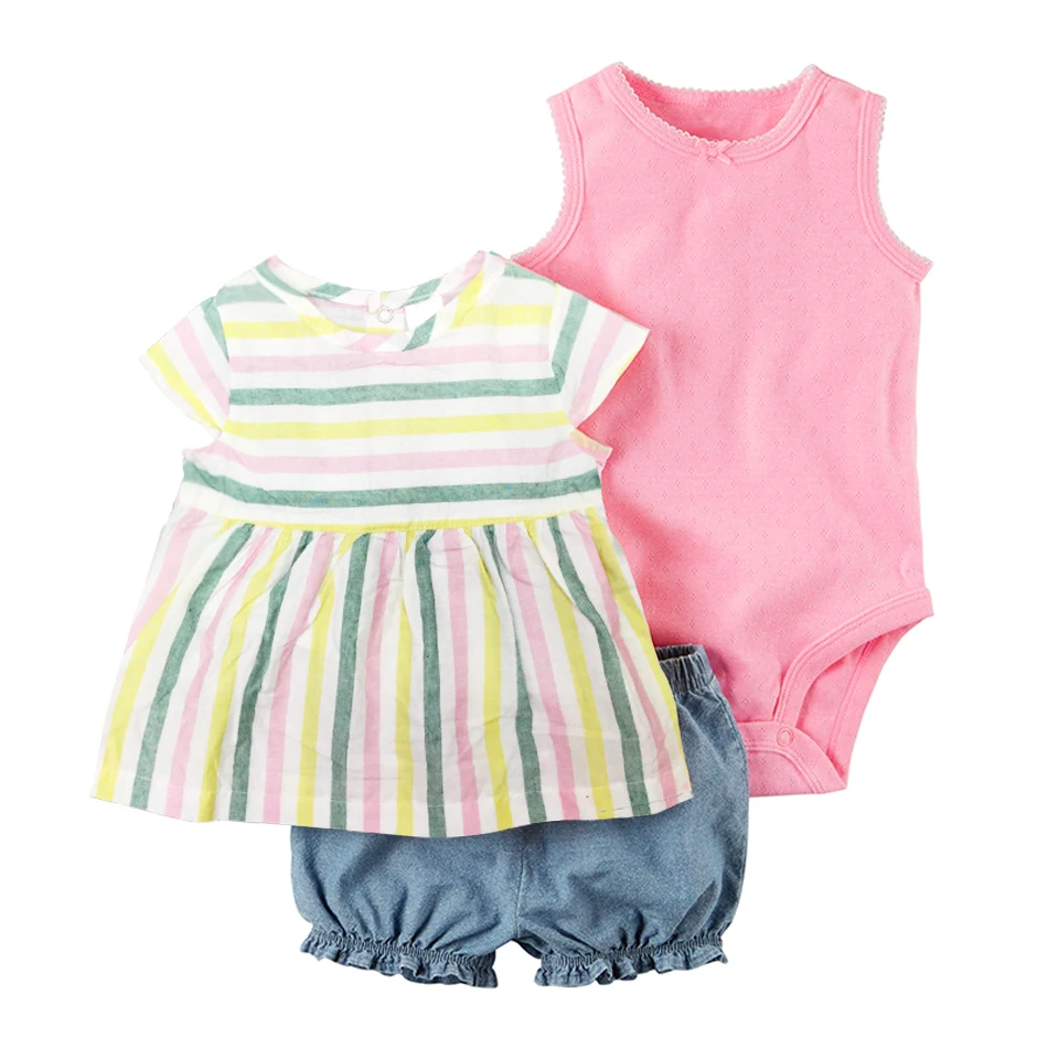 sleeveless floral T shirt tops+romper+shorts summer clothes set for baby girl 2021 newborn outfit babies clothing suit cotton baby outfit matching set Baby Clothing Set