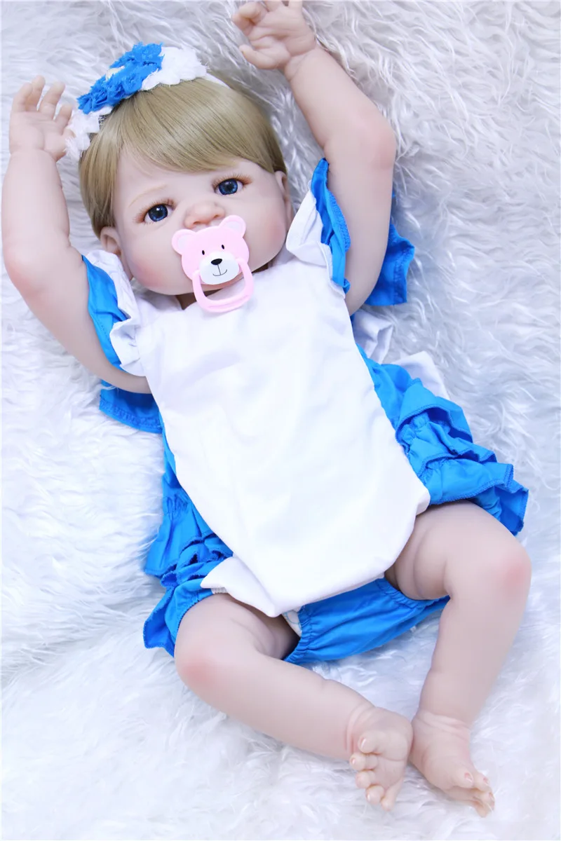 

22" bebe Reborn Baby Doll Girl Newborn 55cm Baby live toys Soft Vinyl Cute Girl In blue clothes Doll Accessories Birthday Gift