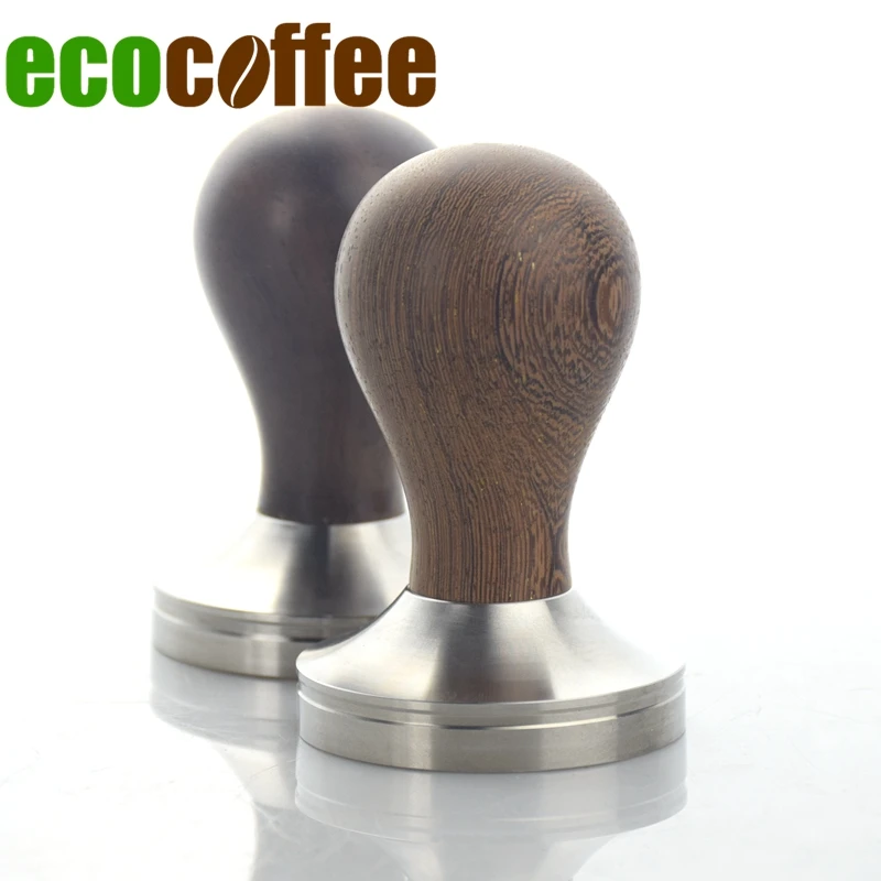 Новое поступление оригинальная деревянная ручка 304 нержавеющая сталь плоская основа эспрессо кофе трамбовка 58 мм Эспрессо чайник Бариста инструмент
