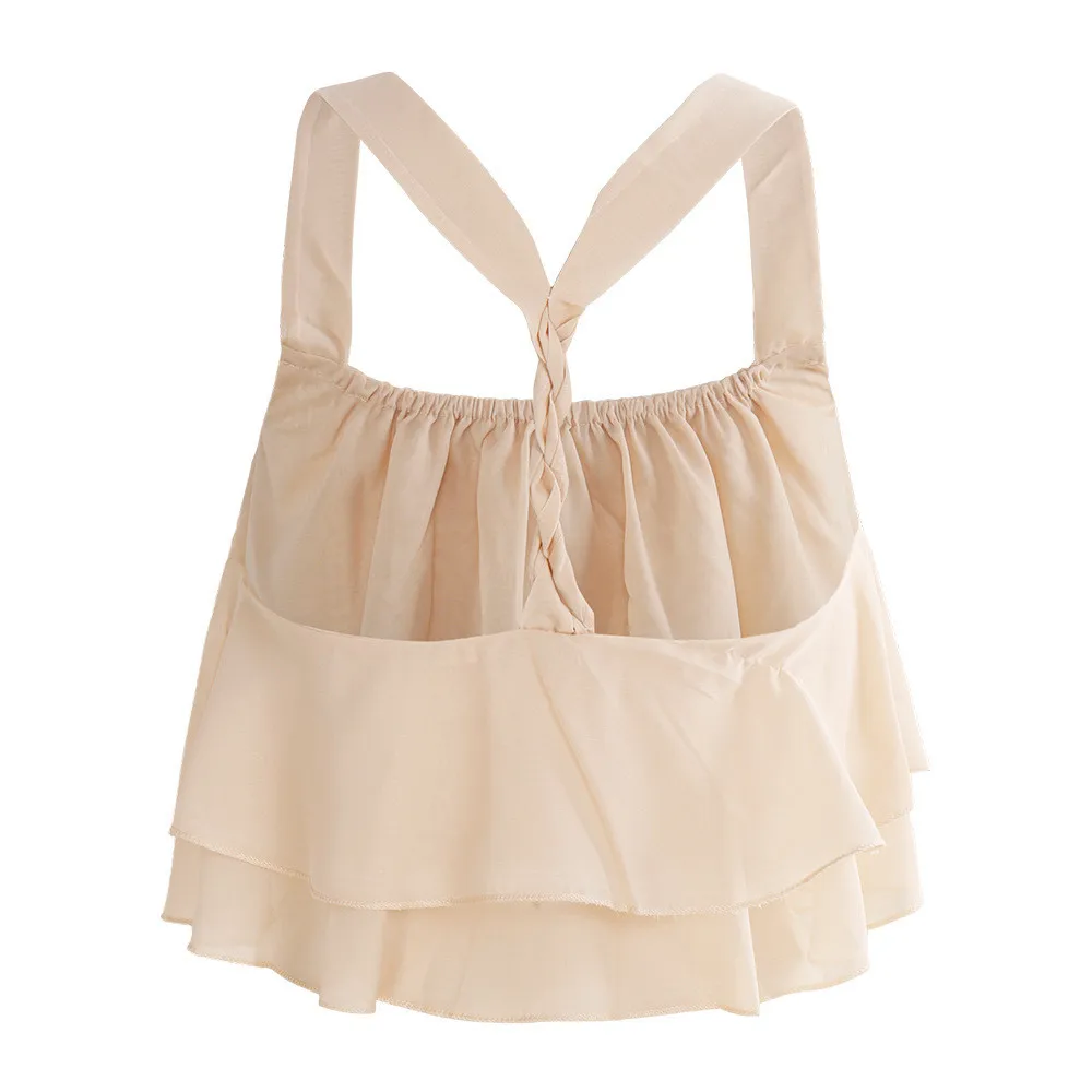 Estate Top Sexy Delle Donne Solid Senza Maniche Piega Layered Sling Halter Serbatoio Magliette e camicette 2019