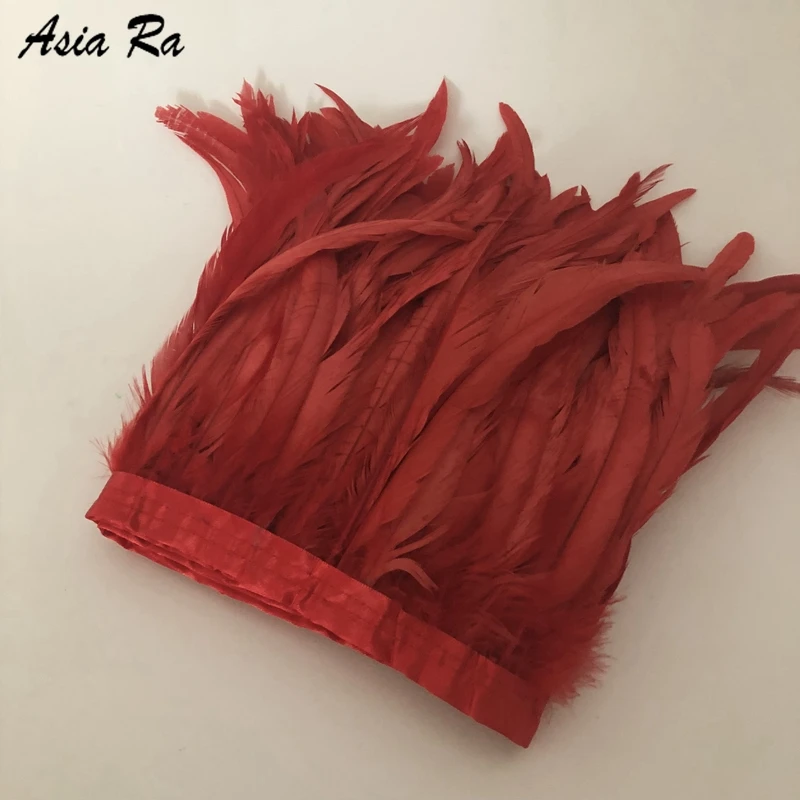 

10 Meters Red chicken feather trims 30-35cm christmas decorations for home Rooster tails Feather fringes strips