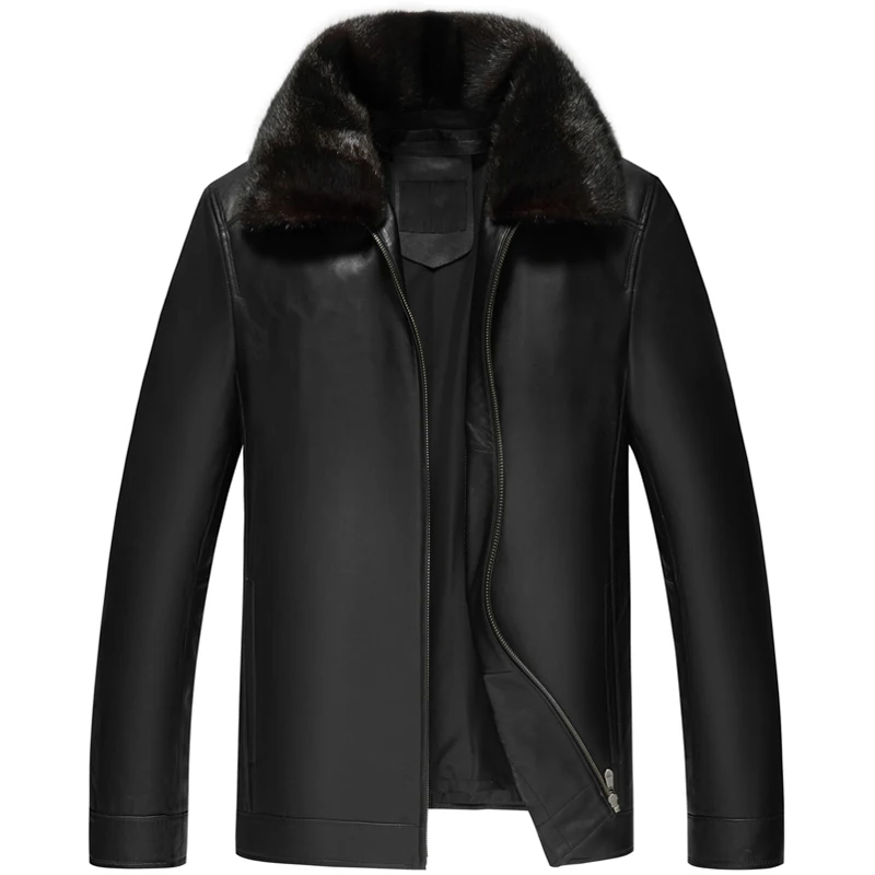 

Genuine Leather Jacket Winter Warm Coat 5XL Mink Fur Collar Rabbit Liner Casual Sheepskin Coat New Designer Leather Jackets Size