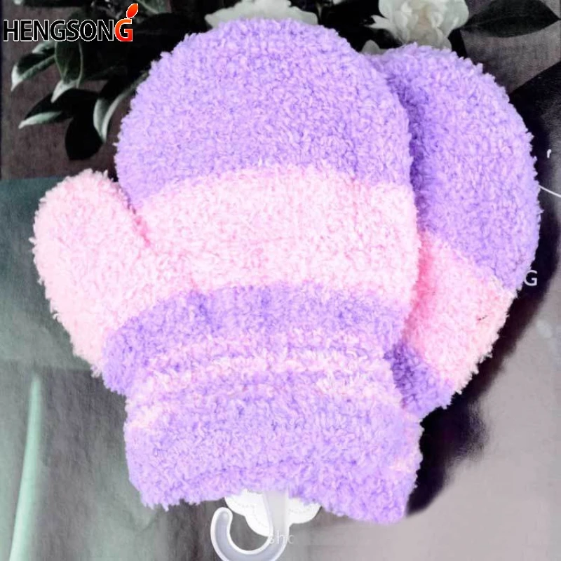 

Kids Winter Warm Plush Gloves Children Coral Fleece Knitted Mittens Kids Boys Girls Soft Colorful Striped Full Finger Gloves